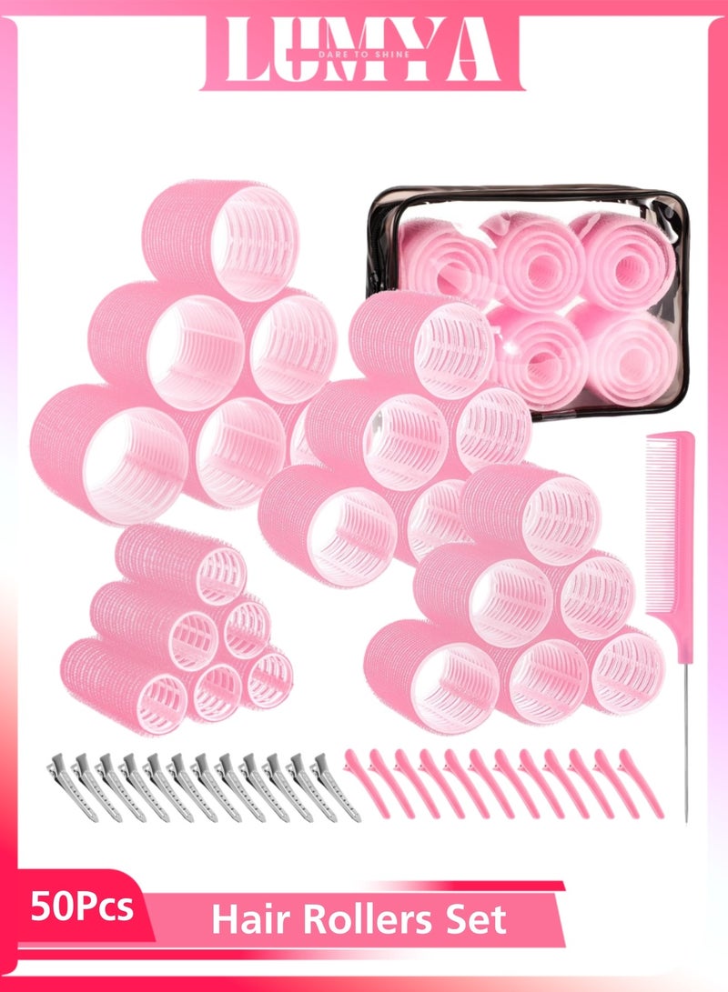 لوميا مجموعة لفافات شعر 50 قطعة، بكرات شعر بدون حرارة، بكرات تجميل للشعر ذات جودة صالون، مناسبة للشعر الطويل والمتوسط والقصير والشعر الكثيف والرفيع وللجزء الأمامي من الشعر، بأحجام 25 مم، 36 مم، 48 مم، 60 مم (24 قطعة بكرات شعر، 24 قطعة مشابك بطة، 1 مشط شعر و 1 حقيبة تخزين) - Image 1